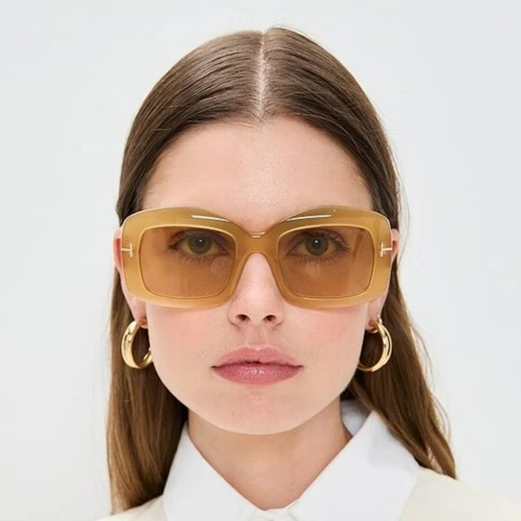 Tom Ford VENETIA FT1218 39E Women’s Rectangle Sunglasses Yellow Brown AUTHENTIC main image 12